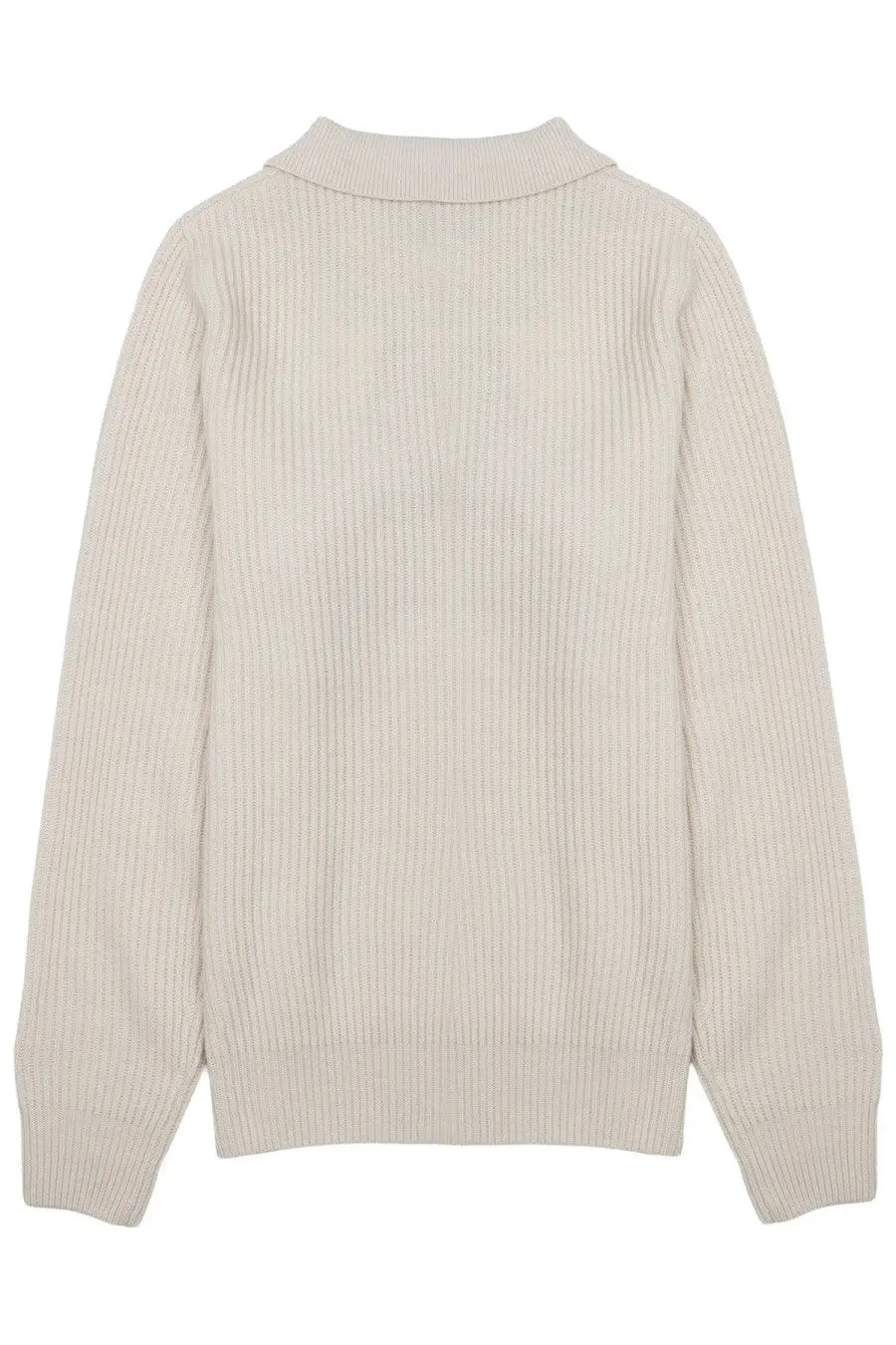 Beige ribbed knit sweater with classic collar and long sleeves by mc2 saint barth men’s polo dawning righe beige