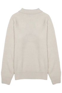 Beige ribbed knit sweater with classic collar and long sleeves by mc2 saint barth men’s polo dawning righe beige