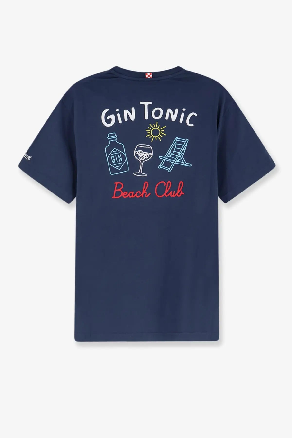 Mc2 Saint Barth men’s navy blue cotton short-sleeved shirt with neon gin tonic beach club graphic print