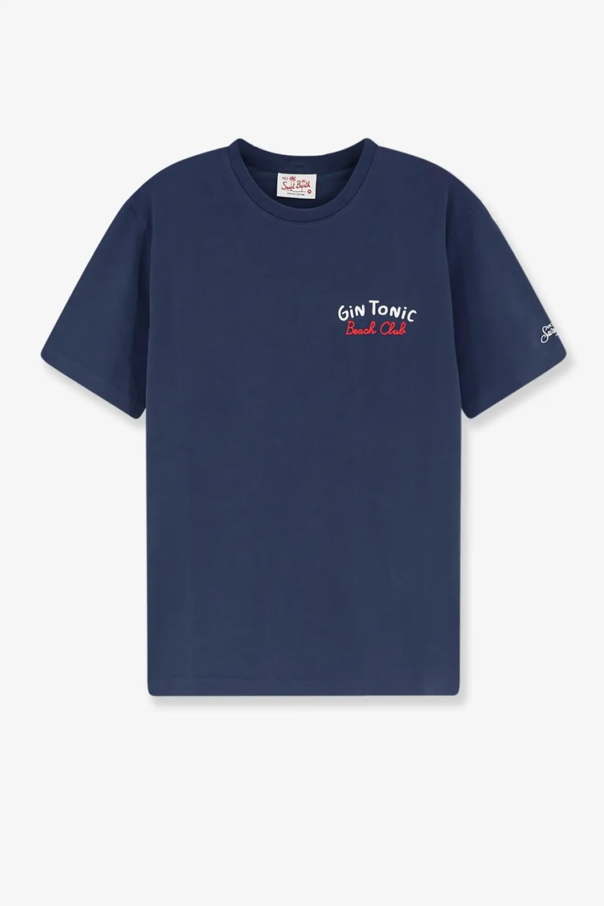 Navy blue mc2 saint barth men’s portland cotton t-shirt with gin tonic beach club embroidery on the chest