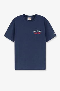 Navy blue mc2 saint barth men’s portland short-sleeved cotton shirt with gin tonic beach club embroidered on chest