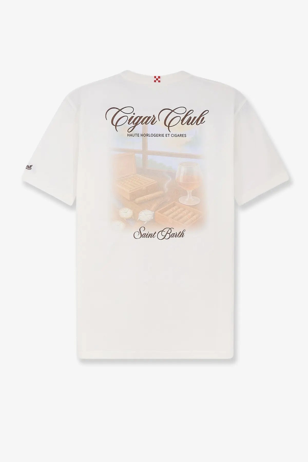 White cotton t-shirt with faded cigar club graphic print featuring text cigar club and saint barth by mc2 saint barth