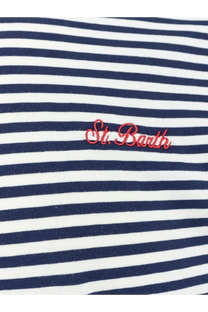 A navy and white striped cotton shirt with red embroidered st from Mc2 Saint Barth men’s Portofino collection blue