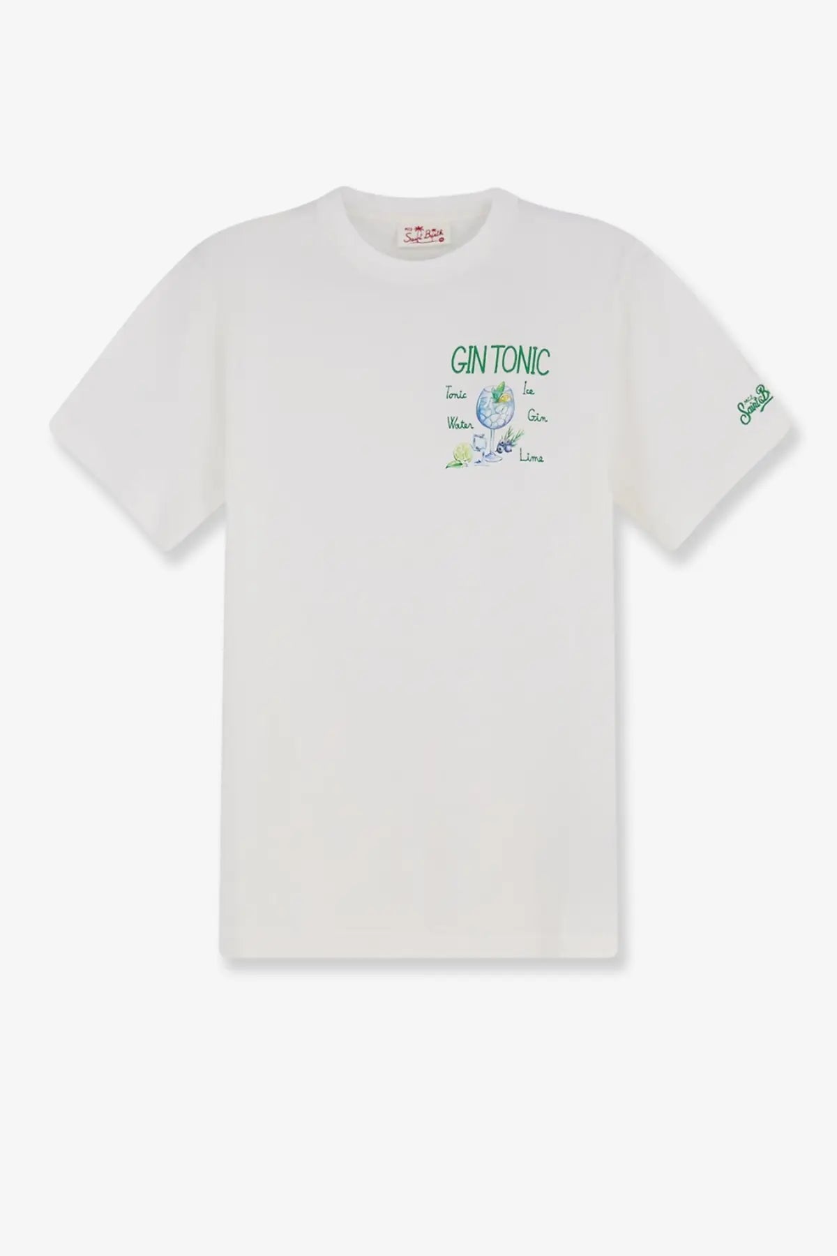 Mc2 Saint Barth men’s Portofino white cotton t-shirt with green and blue gin tonic graphic and illustrations of lime and tonic