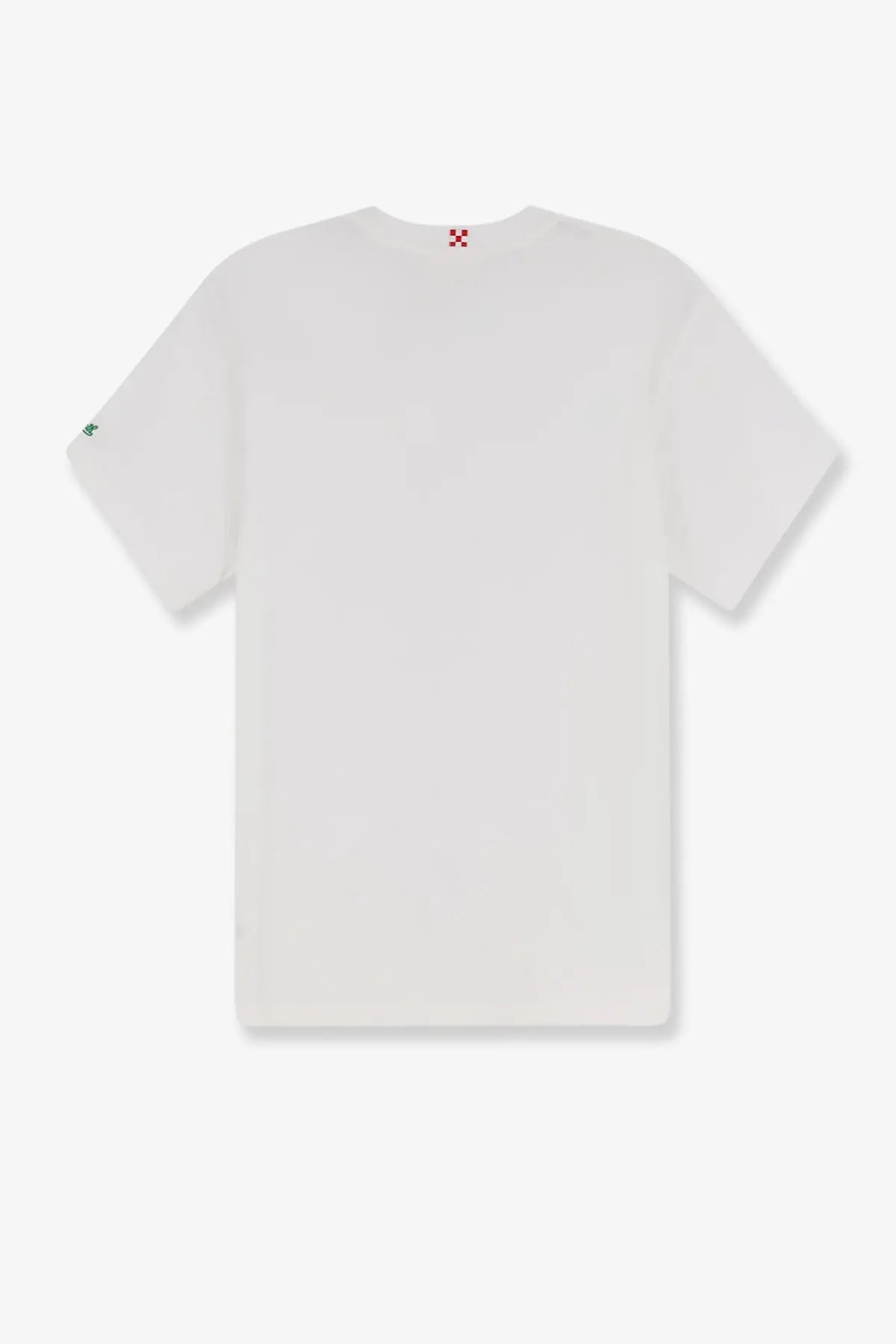 White cotton Mc2 Saint Barth men’s Portofino shirt with subtle red and black checkered logo at the neckline