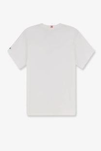 White cotton Mc2 Saint Barth men’s Portofino shirt with subtle red and black checkered logo at the neckline