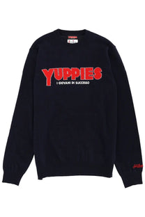 Mc2 Saint Barth men’s black sweatshirt with bold red yuppies lettering and smaller white text featuring a crew neck design