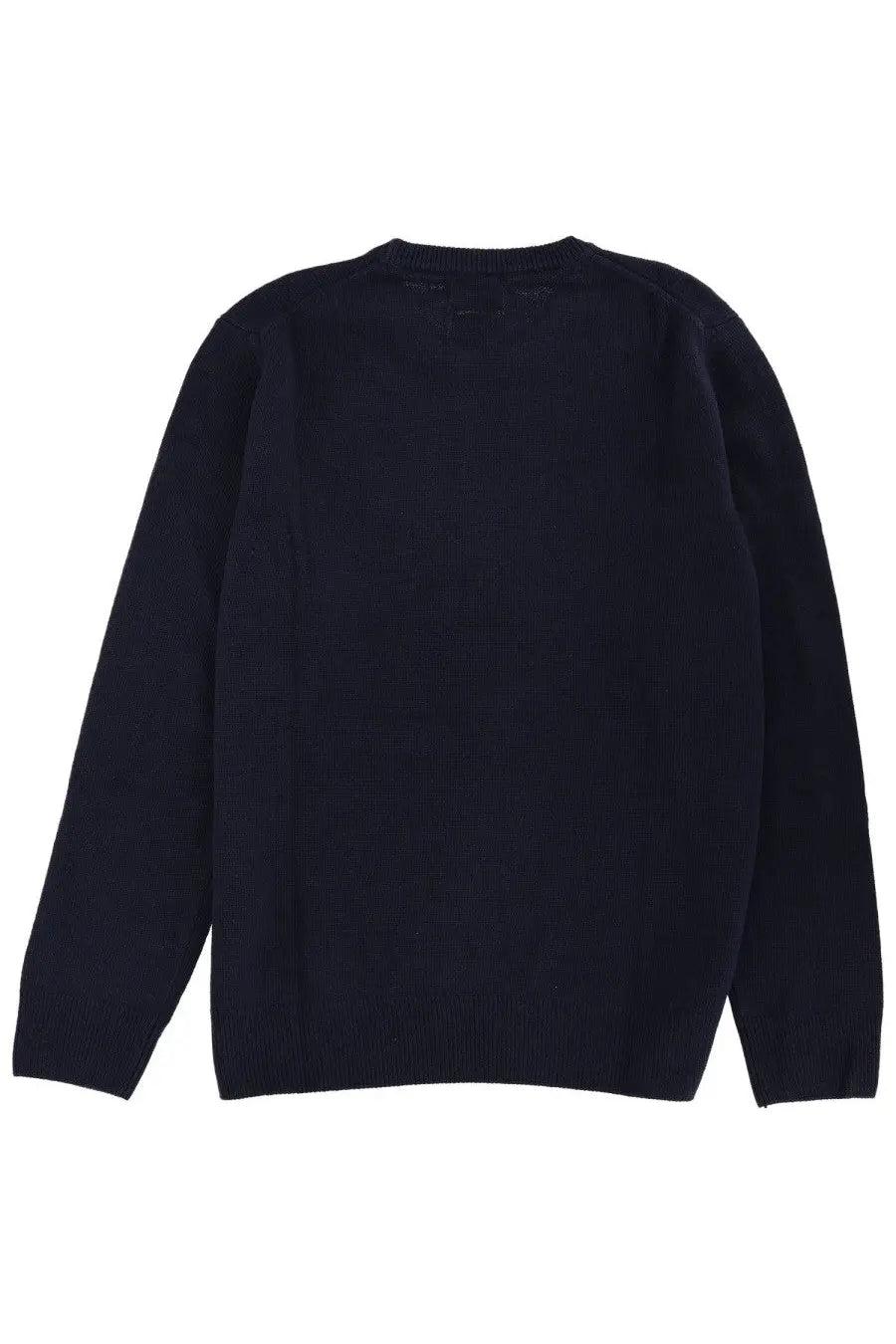 Mc2 Saint Barth men’s navy blue knit sweater with ribbed cuffs and hem featuring a printed design