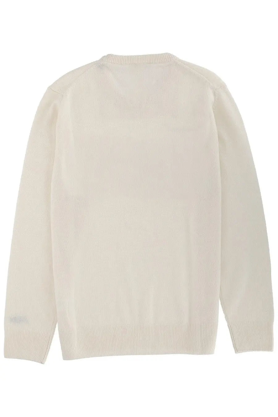 Cream-colored long-sleeved knit sweater with ribbed crew neckline and cuffs from Mc2 Saint Barth men’s printed grey collection
