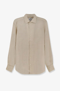 Beige long-sleeved linen button-down shirt with classic collar and matching buttons by Mc2 Saint Barth for men