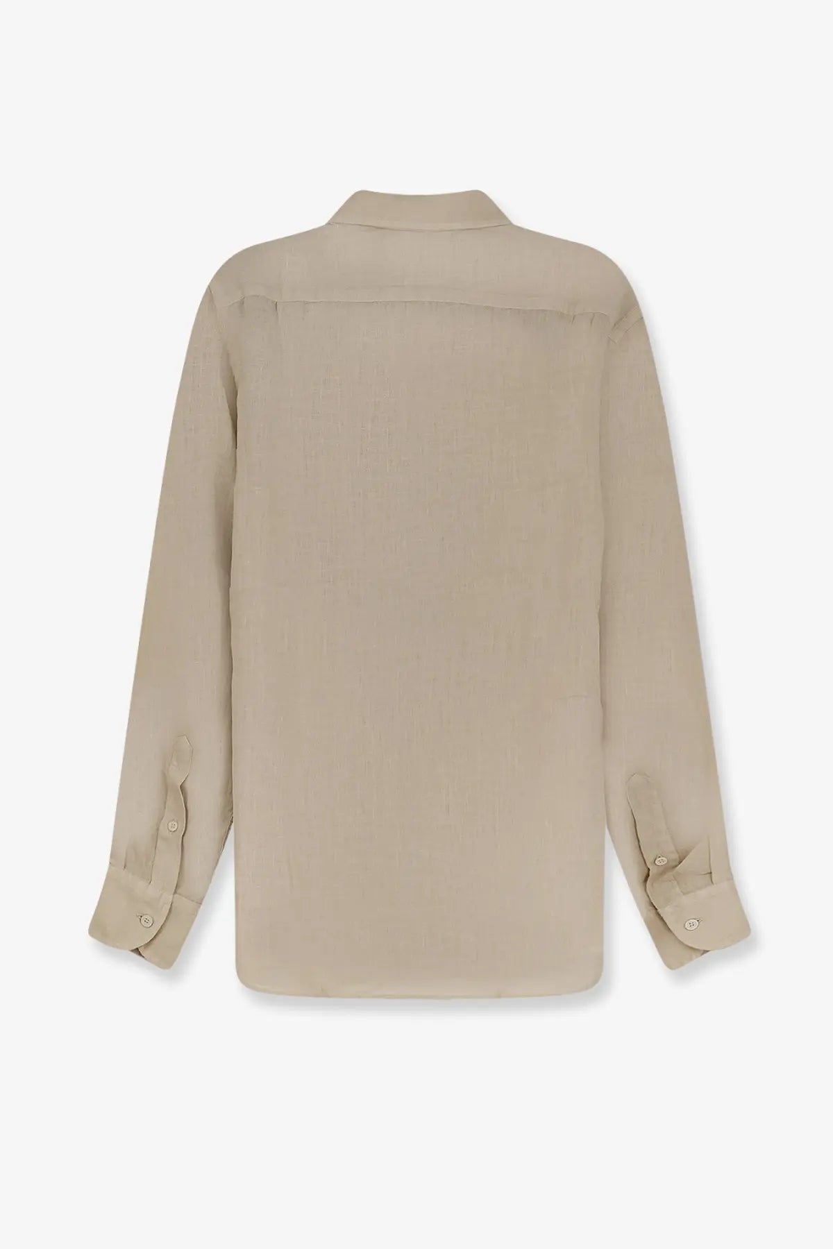 Beige long-sleeved button-up linen shirt with classic collar and folded cuffs for men by Mc2 Saint Barth