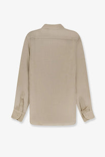 Beige long-sleeved button-up linen shirt with classic collar and folded cuffs for men by Mc2 Saint Barth