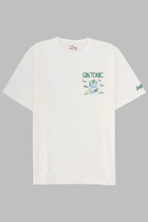 Off-white cotton Mc2 Saint Barth men’s t-shirt with green and blue gin tonic graphic and illustrated ingredients