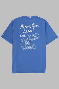 Back of a blue mc2 saint barth men’s short-sleeved t-shirt with white line art gin and tonic graphic