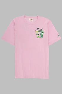 Mc2 Saint Barth men’s soft pink short-sleeved t-shirt with colorful mojito cocktail graphic on left chest