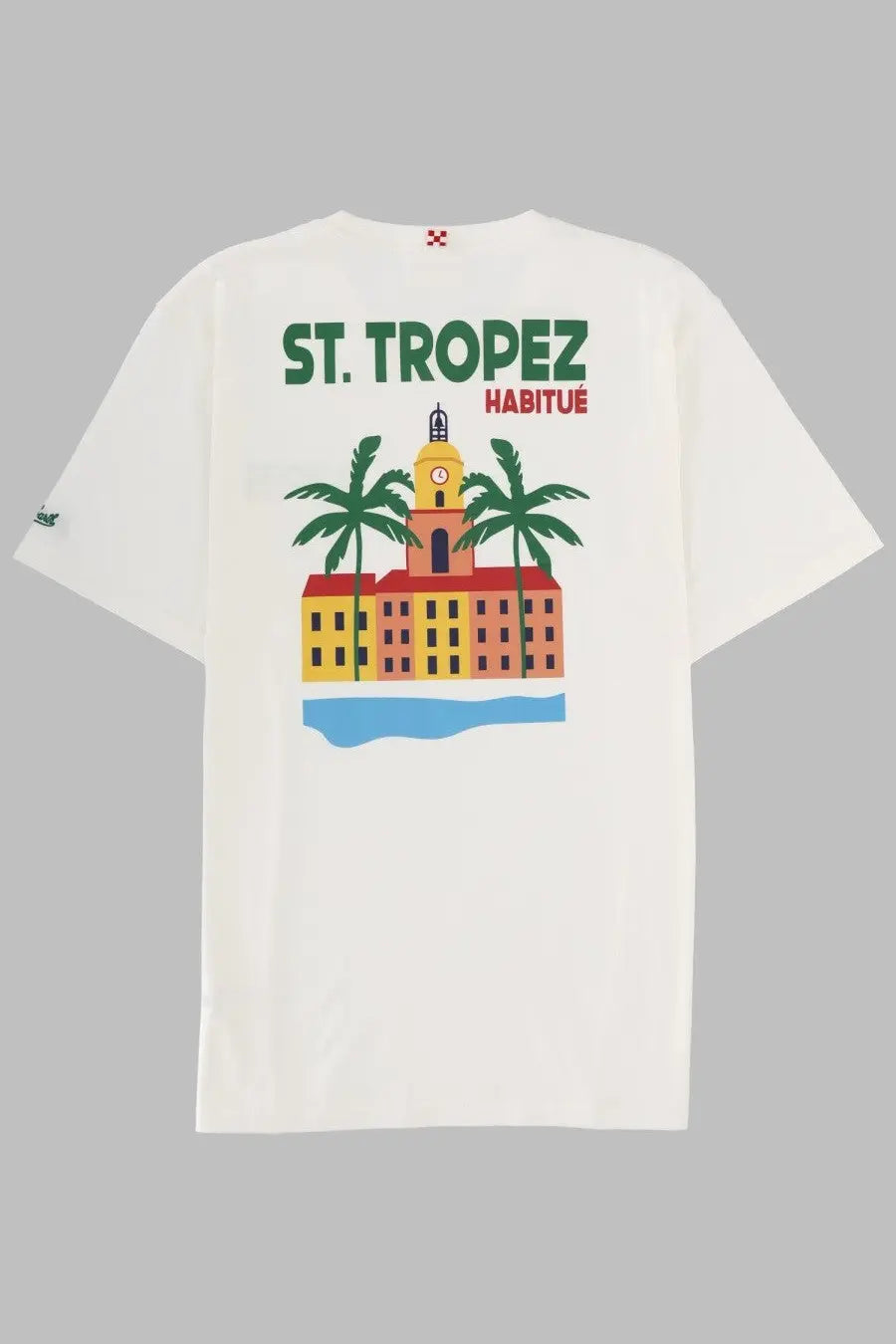 White cotton t-shirt with colorful st graphic from mc2 saint barth men’s shirt con stampa white collection