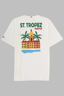 White cotton t-shirt with colorful st graphic from mc2 saint barth men’s shirt con stampa white collection