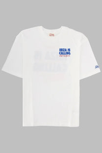 Mc2 Saint Barth men’s white cotton t-shirt with ibiza is calling print in blue and red on the chest
