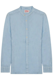 Light blue linen shirt with mandarin collar and matching buttons from Mc2 Saint Barth men’s Naxos Blue collection