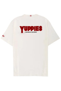 Mc2 Saint Barth men’s white cotton t-shirt with bold red yuppies lettering and italian phrase i giovani di successo