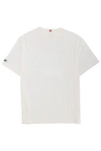 Mc2 saint barth men’s white cotton t-shirt with subtle red and black logo details at neckline and sleeve