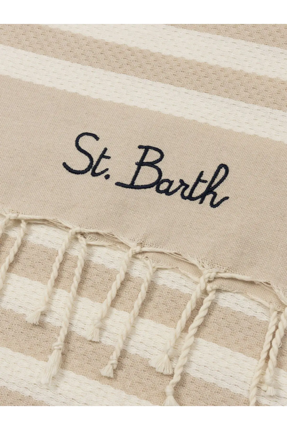 Beige and cream striped cotton beach towel by mc2 saint barth featuring st embroidery for men