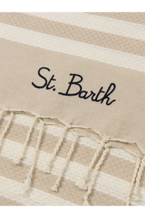 Beige and cream striped cotton beach towel by mc2 saint barth featuring st embroidery for men