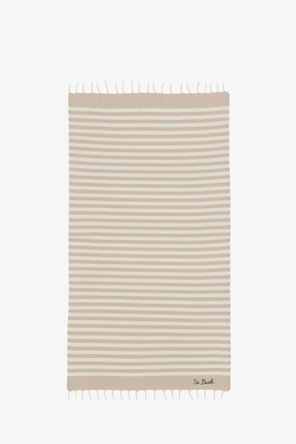 Beige and off-white striped cotton beach towel with fringed edges from mc2 saint barth for men