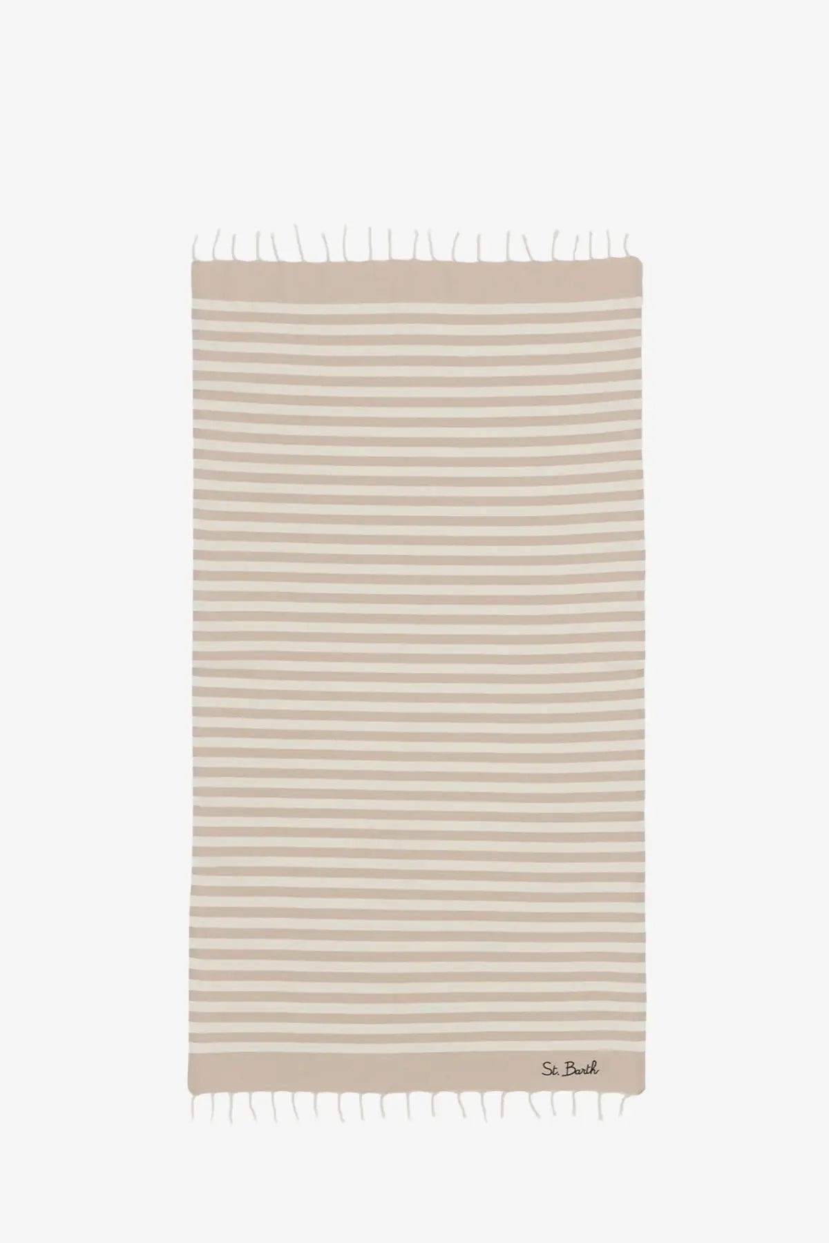 Beige and off-white striped cotton beach towel with fringed edges from mc2 saint barth for men