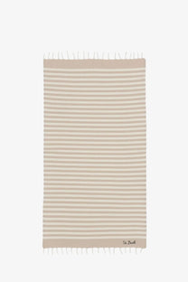 Beige and off-white striped cotton beach towel with fringed edges from mc2 saint barth for men