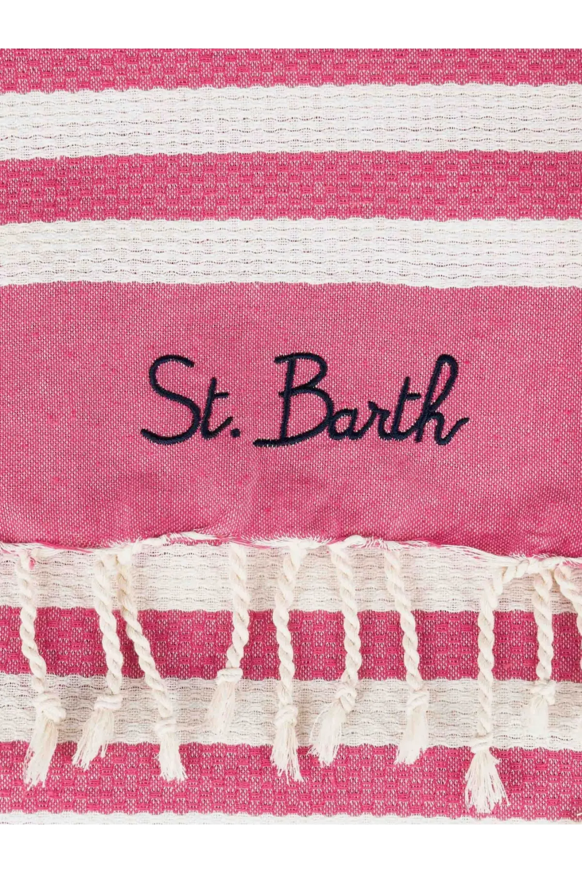 Pink and white striped cotton beach towel by Mc2 Saint Barth featuring st detail for men’s use