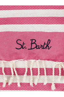 Pink and white striped cotton beach towel by Mc2 Saint Barth featuring st detail for men’s use