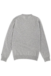 A heather gray long-sleeved knit sweater with ribbed crew neckline and cuffs by Mc2 Saint Barth for men
