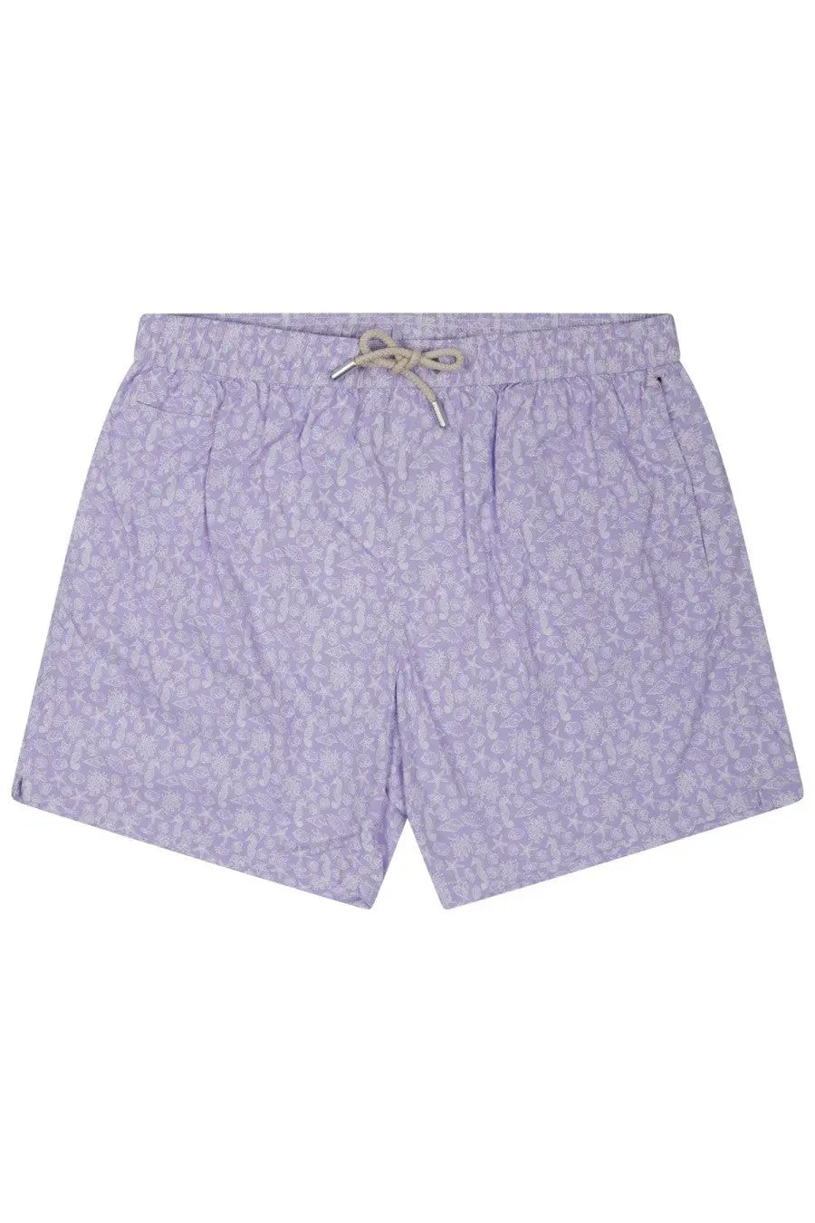 Lavender mc2 saint barth men’s swim trunks with subtle geometric pattern and beige drawstring for beachwear
