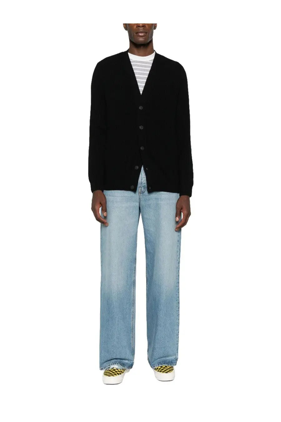 Black knit wool cardigan with button closure by mc2 saint barth for men
