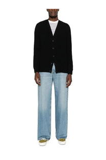 Black knit wool cardigan with button closure by mc2 saint barth for men