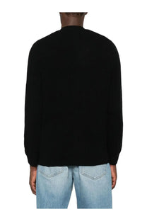 Mc2 Saint Barth men’s black wool cardigan with ribbed crew neck long sleeves and cuffs in knit fabric