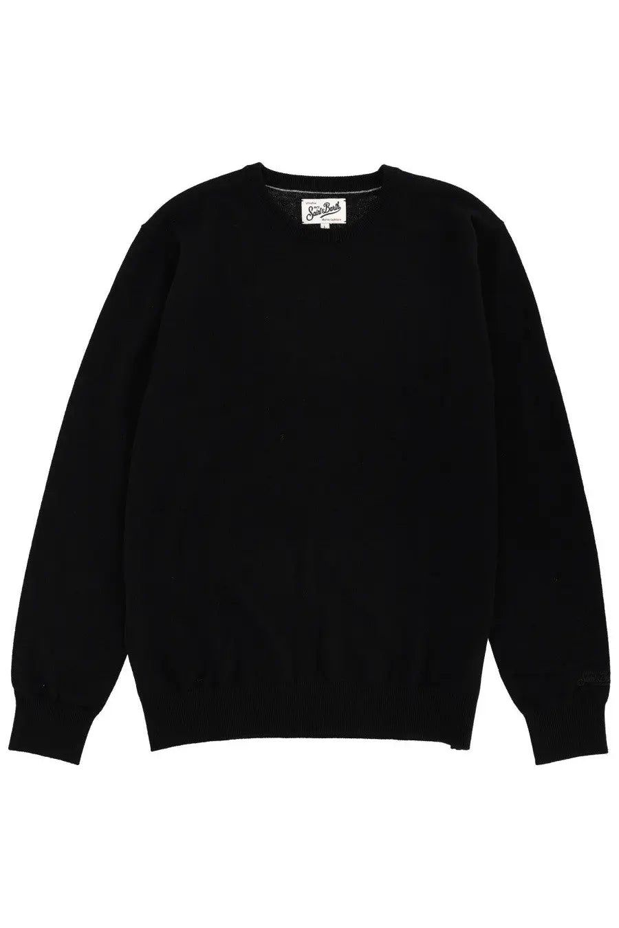 Mc2 Saint Barth men’s black wool crewneck sweater with minimalist design and ribbed cuffs