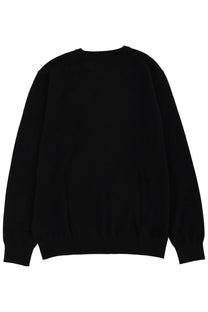 Mc2 Saint Barth men’s black wool crewneck sweater with long sleeves and ribbed cuffs