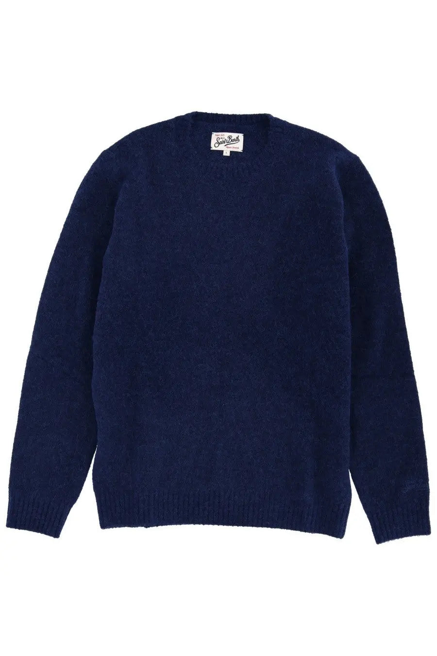 Mc2 Saint Barth men’s wool sweater in deep navy blue with a soft textured knit and ribbed cuffs and crewneck design
