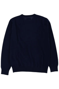 Mc2 Saint Barth men’s wool sweater in navy blue with smooth fine-knit texture and ribbed cuffs