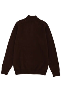 Dark brown long-sleeved wool sweater with ribbed crew neck and cuffs by Mc2 Saint Barth for men