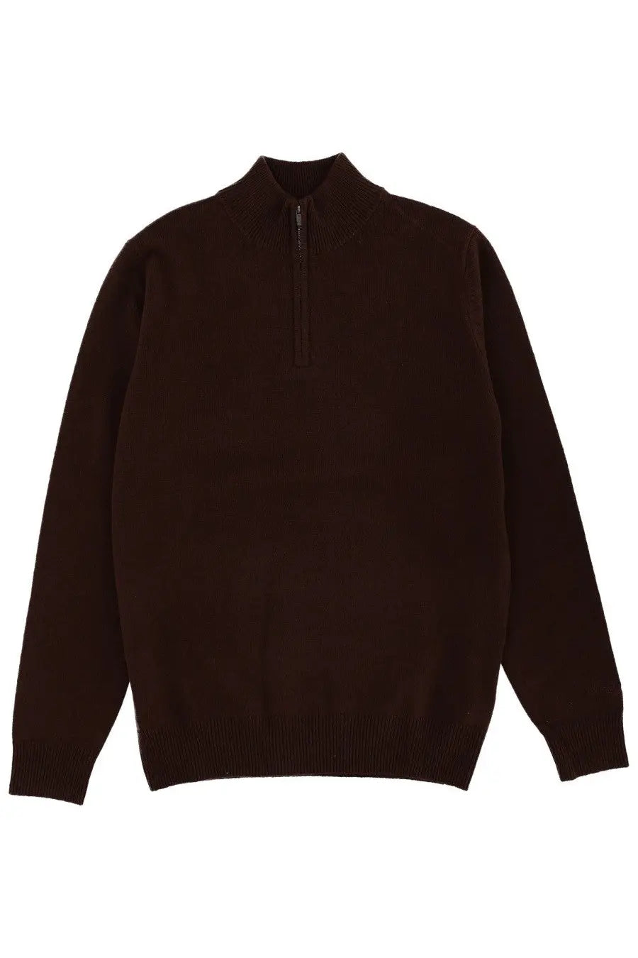 Mc2 Saint Barth men’s dark brown wool sweater with long sleeves ribbed quarter-zip collar and cuffs