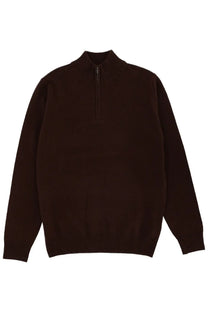 Mc2 Saint Barth men’s dark brown wool sweater with long sleeves ribbed quarter-zip collar and cuffs