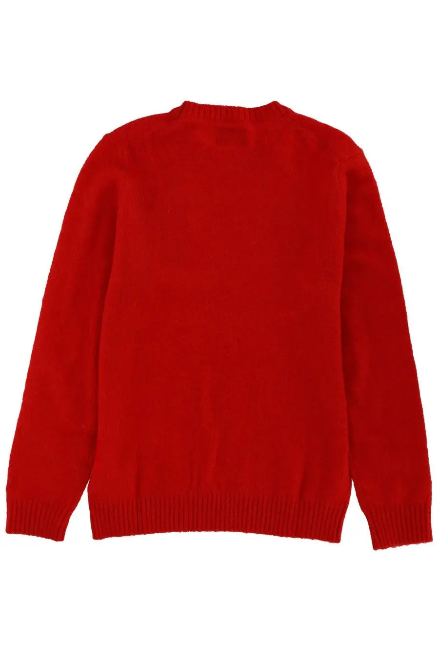 A vibrant red long-sleeved wool sweater with ribbed crew neckline and cuffs from Mc2 Saint Barth men’s collection