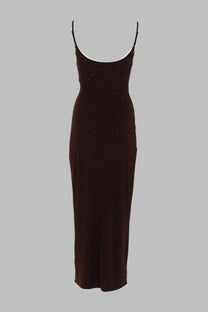 Mc2 saint barth women’s abito con strass brown sleek dark brown spaghetti strap gown with subtle sparkling embellishments