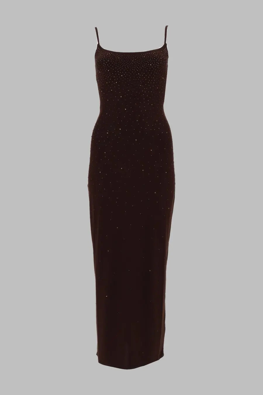Mc2 Saint Barth women’s abito con strass brown spaghetti strap gown with dark brown fabric and sparkling sequins