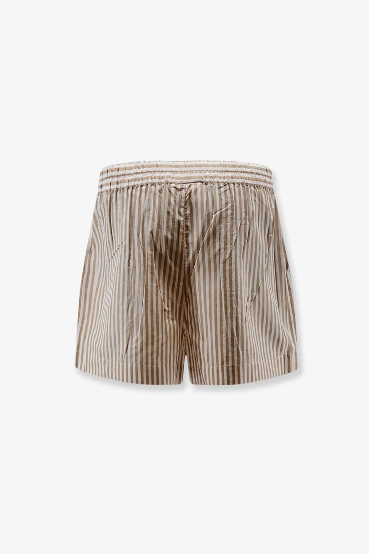 Mc2 Saint Barth women’s amani cotton bermuda shorts with beige and brown vertical stripes and elastic waistband