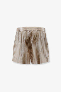 Mc2 Saint Barth women’s amani cotton bermuda shorts with beige and brown vertical stripes and elastic waistband