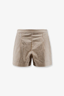 Mc2 saint barth women’s amani cotton bermuda shorts in beige and white vertical stripes with elastic waistband